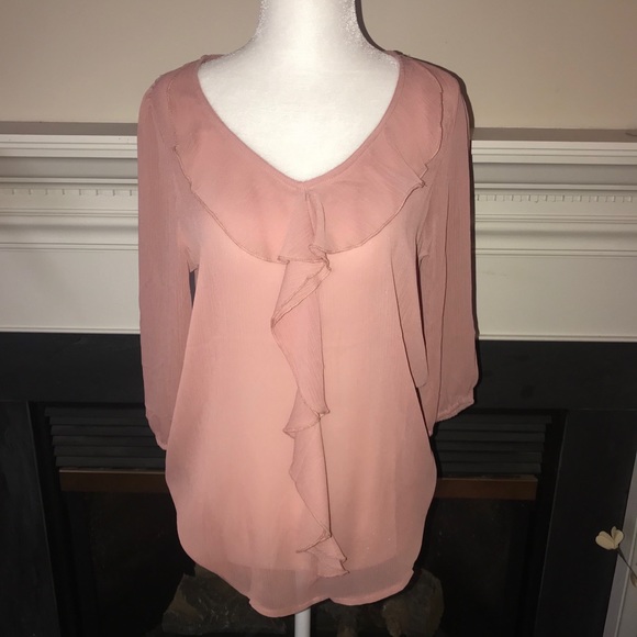 Jon & Anna | Mauve Sheer Ruffle Blouse - Picture 2 of 5